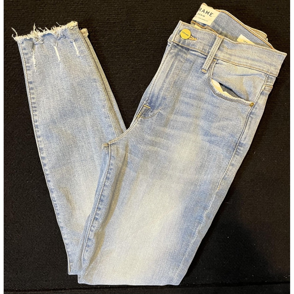 FRAME Jeans Womens‎ 27 Blue Light Wash Le High Skinny Crop Distressed Raw Hem